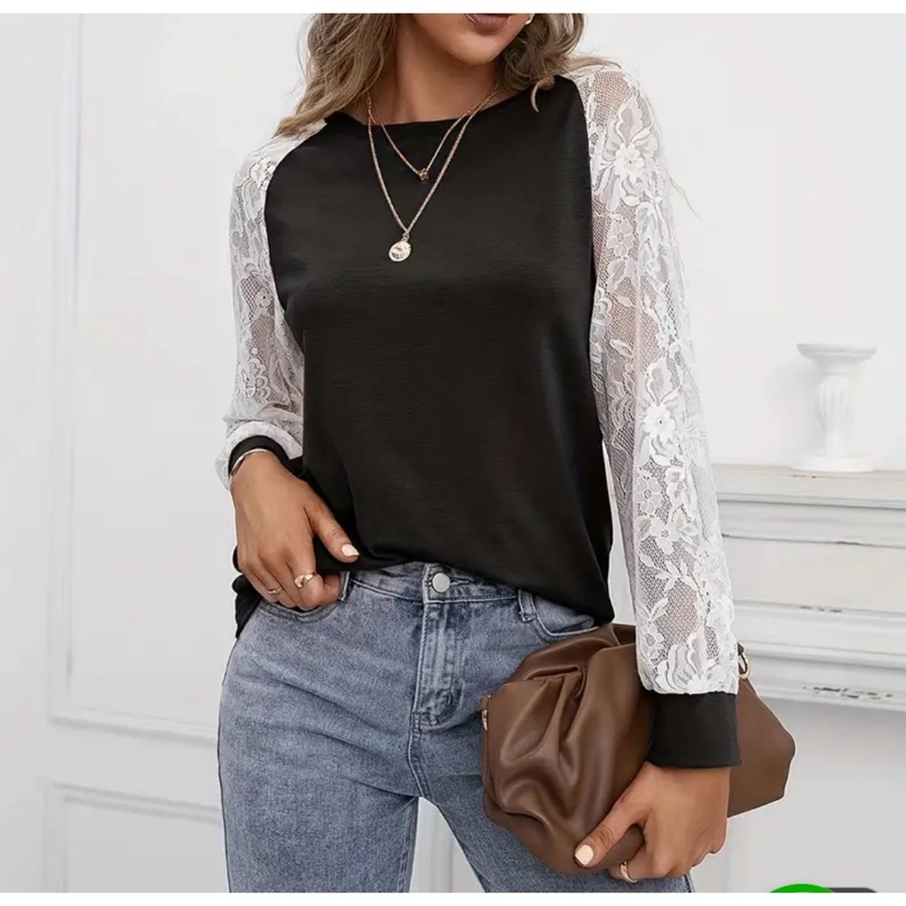 3 pack L XL XXL Long Sleeve Lace Pullover Crewneck Top